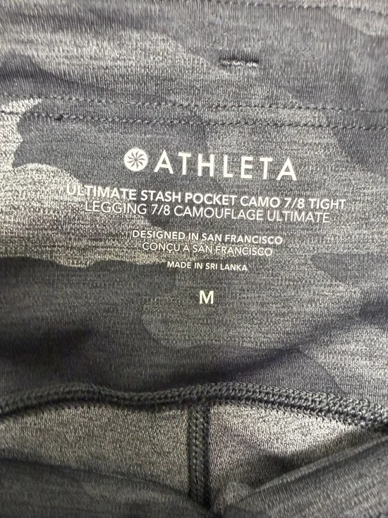 ATHLETA Ultimate Stash Pocket Gray & Black Camo 7/8 Tights Size Medium - Picture 2 of 14